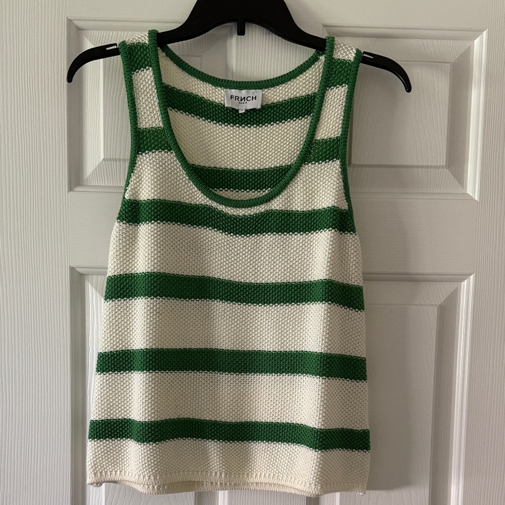 FRNCH Green and Cream Striped Knit Tank